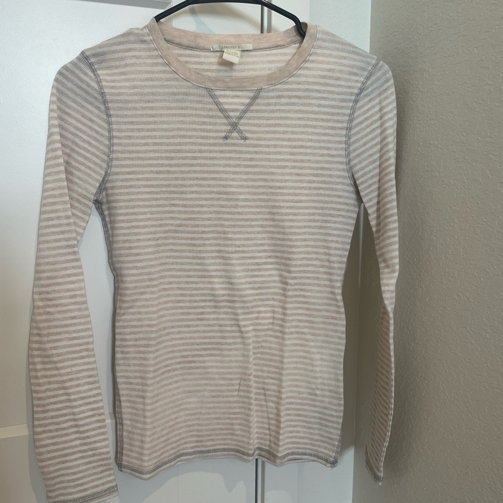 Forever 21 Striped Top - Cream and Gray